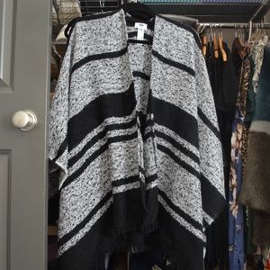 Black and Gray Striped Cardigan/ Poncho
